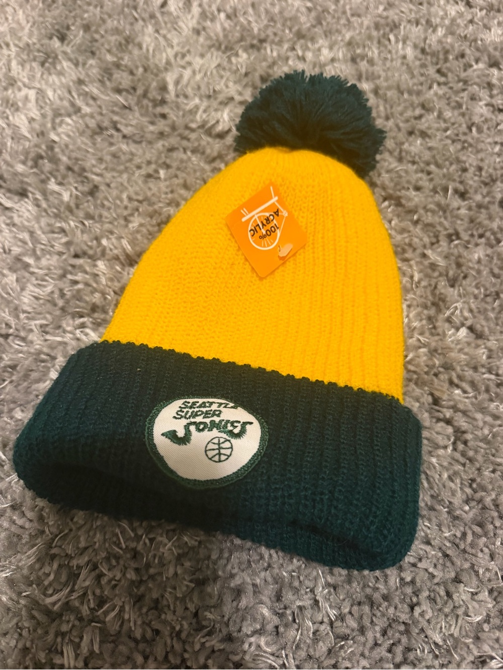 Yellow and Dark Green Pom Beanie